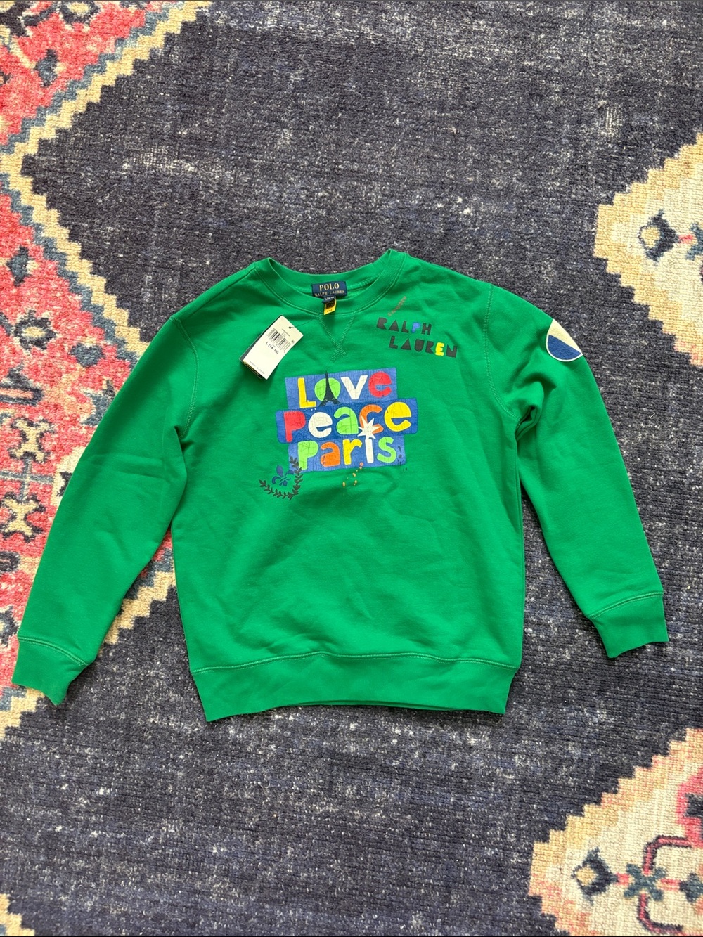 Ralph Lauren Green 'Love Peace Paris' Crewneck Sweatshirt